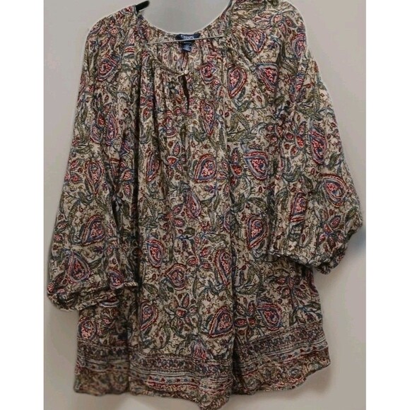 Chaps 2X Plus Size Boho Peasant Blouse Paisley Print 3/4 Sleeve Tunic Top - Picture 1 of 6